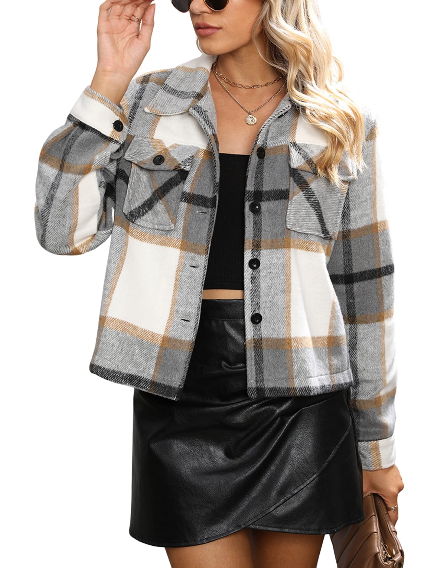 Daacee Flannel Cropped Plaid Shacket