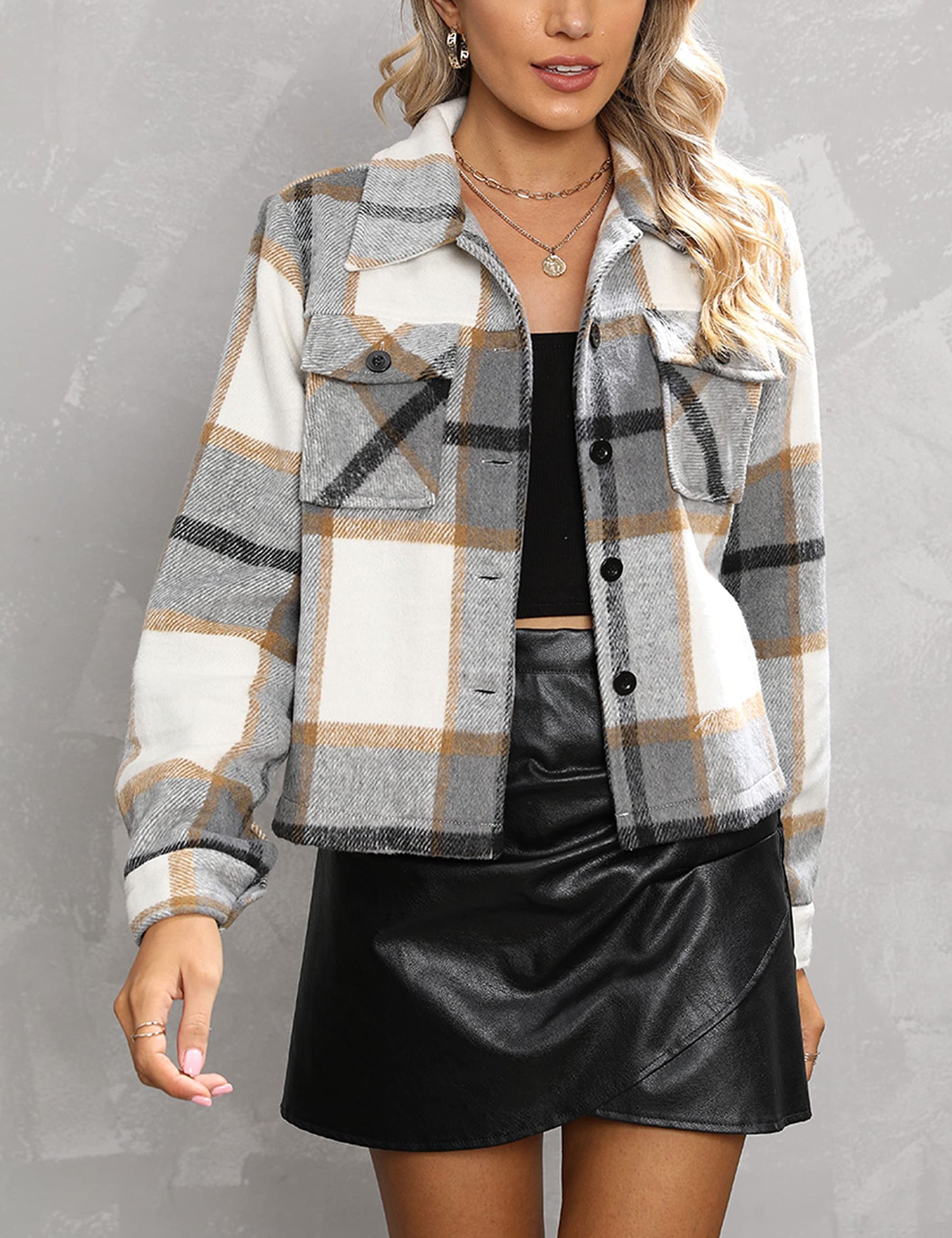 Daacee Flannel Cropped Plaid Shacket