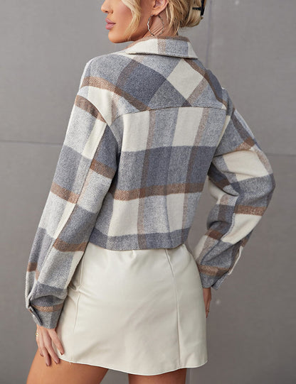 Daacee Flannel Cropped Plaid Shacket