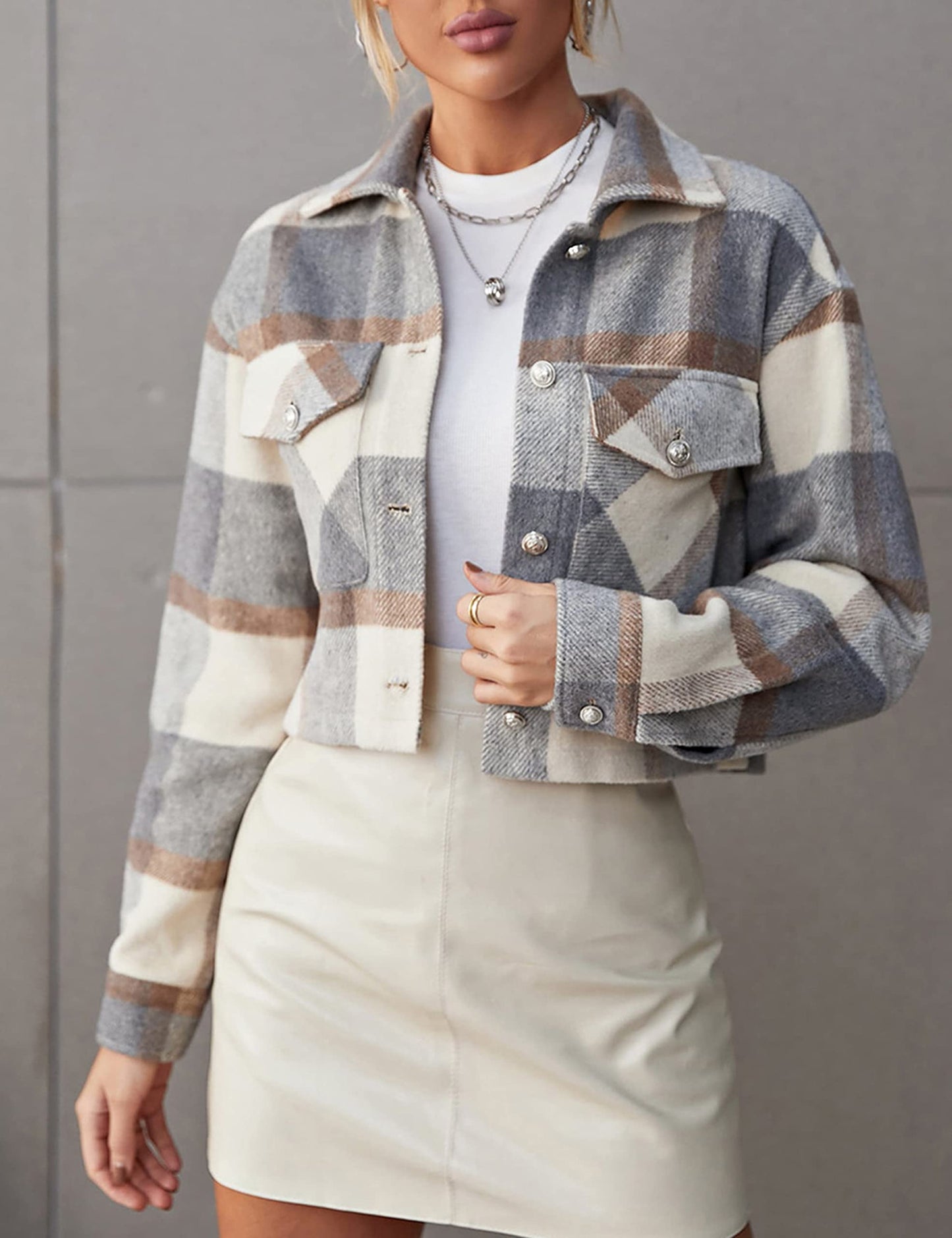 Daacee Flannel Cropped Plaid Shacket