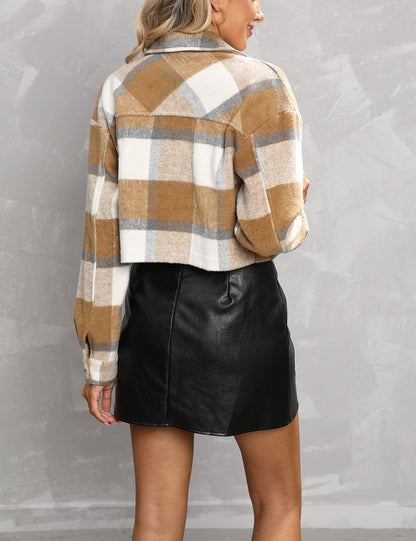 Daacee Flannel Cropped Plaid Shacket