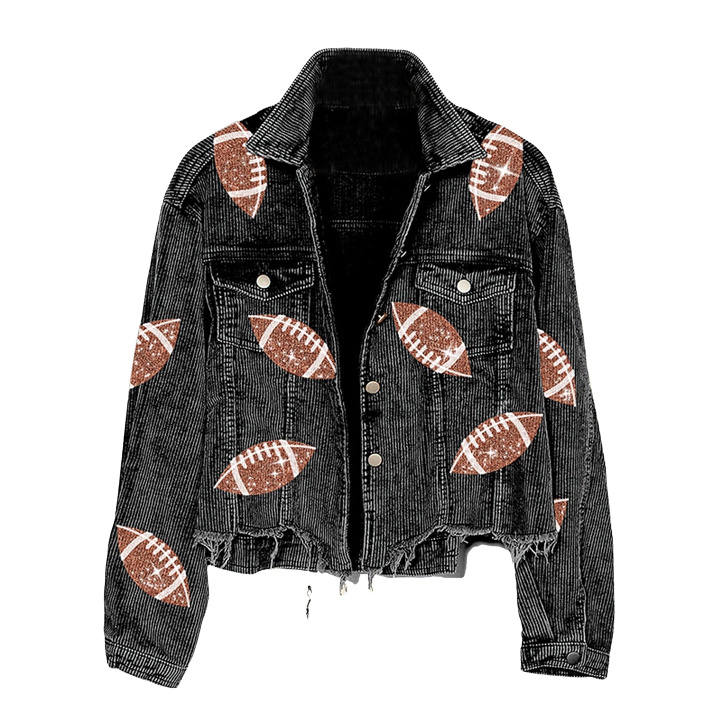 SeekMe Sequin Cropped Corduroy Football Jacket