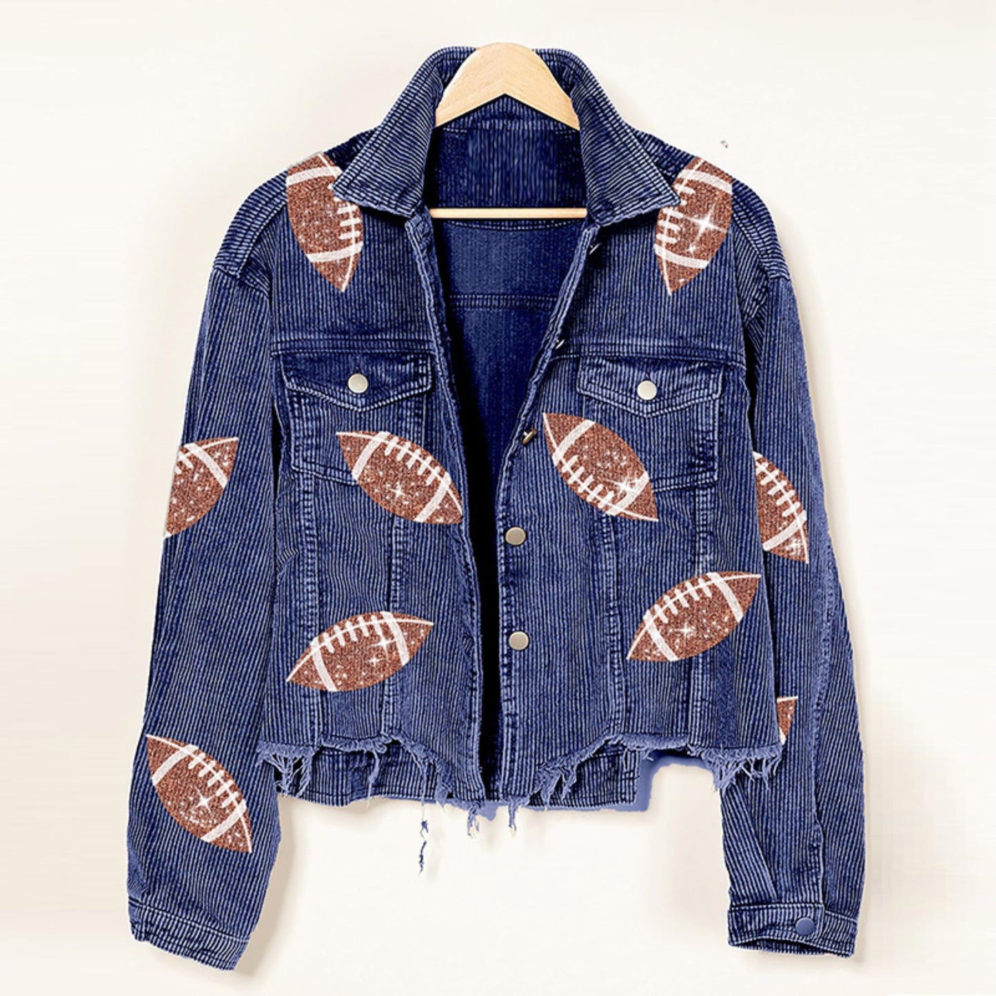 SeekMe Sequin Cropped Corduroy Football Jacket