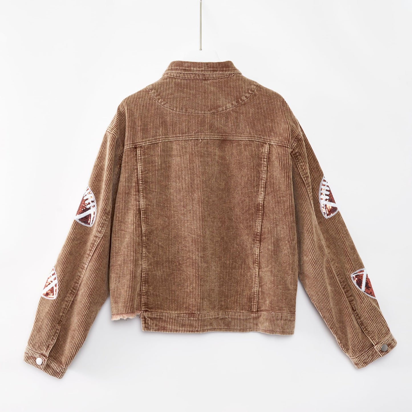 SeekMe Sequin Cropped Corduroy Football Jacket