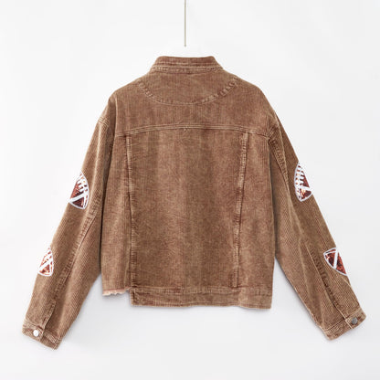 SeekMe Sequin Cropped Corduroy Football Jacket