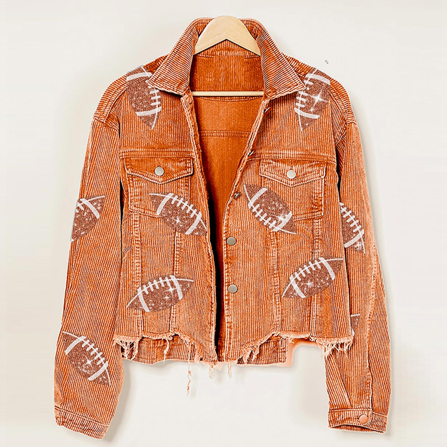 SeekMe Sequin Cropped Corduroy Football Jacket