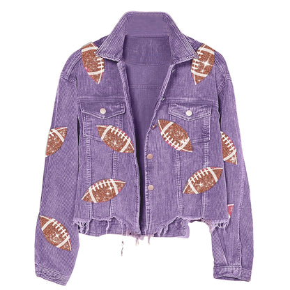 SeekMe Sequin Cropped Corduroy Football Jacket