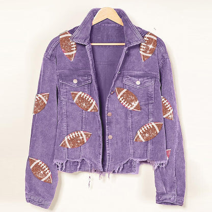 SeekMe Sequin Cropped Corduroy Football Jacket