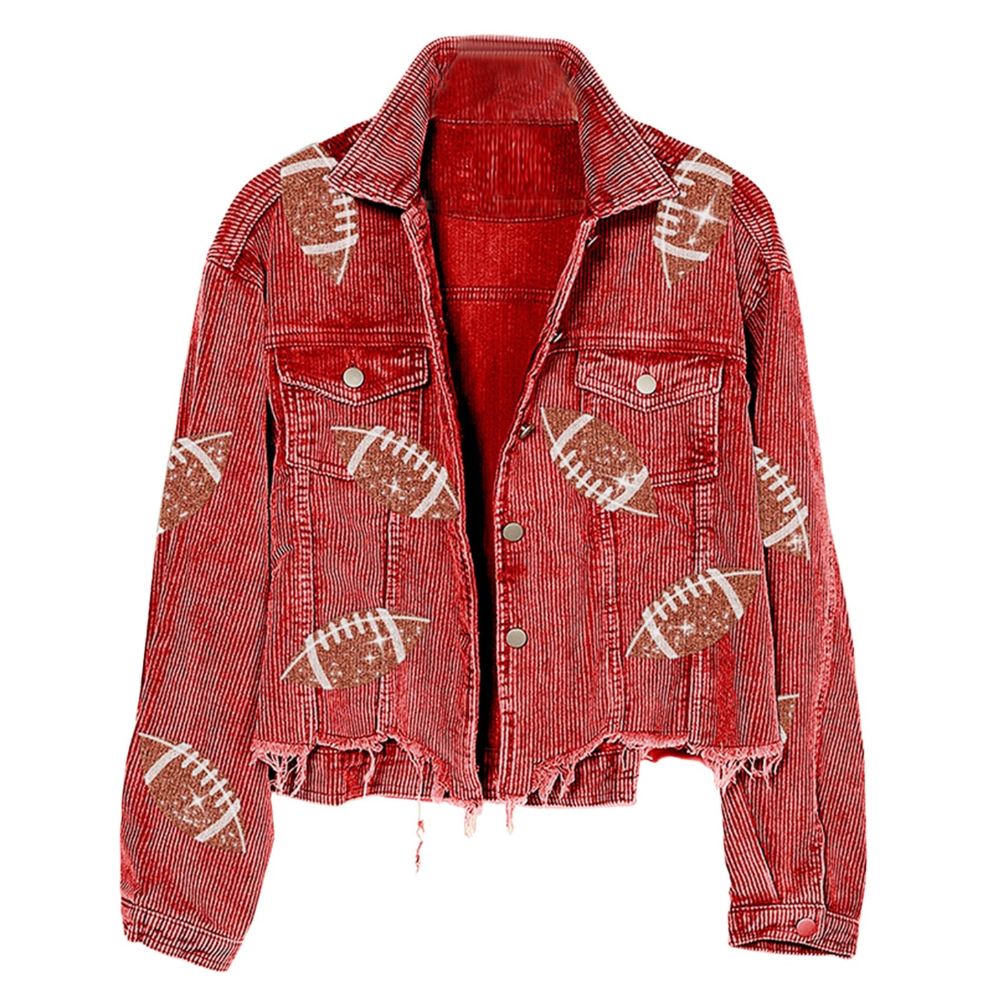 SeekMe Sequin Cropped Corduroy Football Jacket