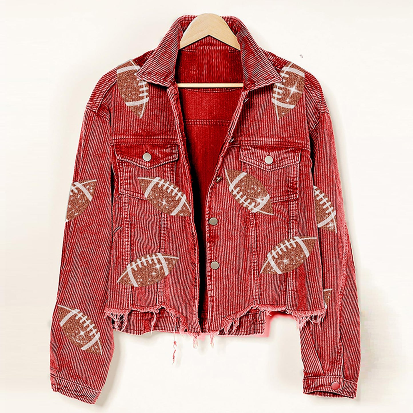 SeekMe Sequin Cropped Corduroy Football Jacket