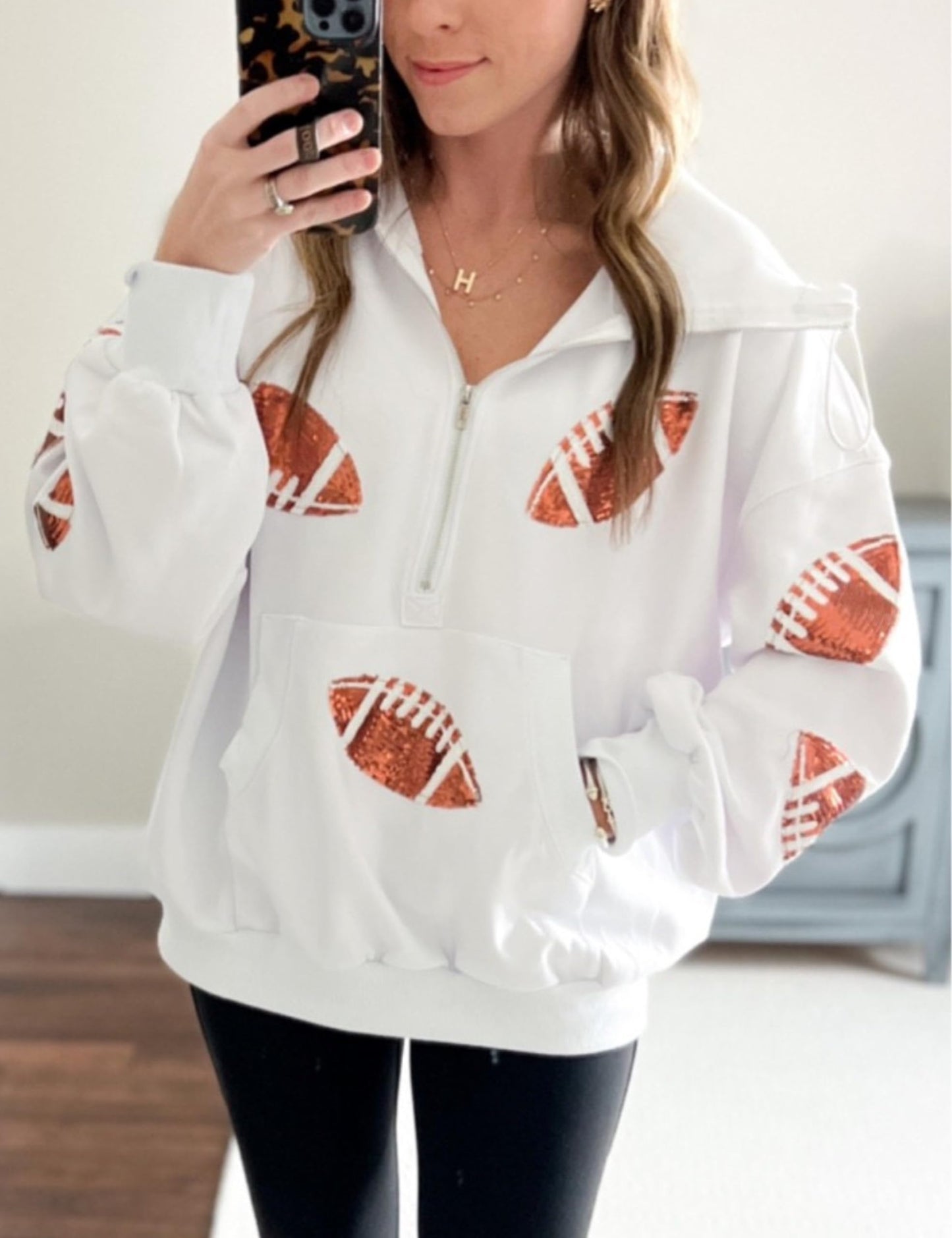 SeekMe Zipper Front Sequin Football Hoodie