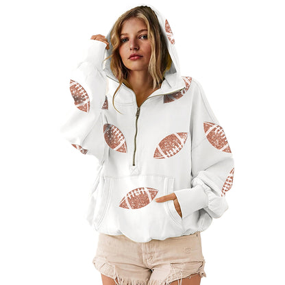 SeekMe Zipper Front Sequin Football Hoodie