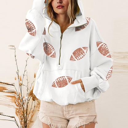 SeekMe Zipper Front Sequin Football Hoodie