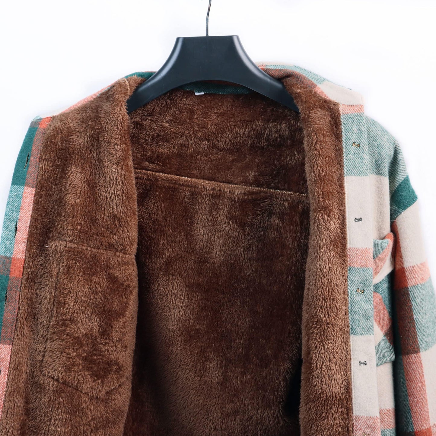 SeekMe Plaid Flannel Fleece Lining Sherpa Coat