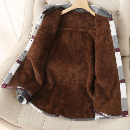 SeekMe Plaid Flannel Fleece Lining Sherpa Coat