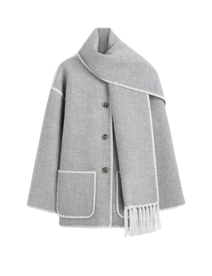 SeekMe Wool Blend Embroidery Scarf Jacket