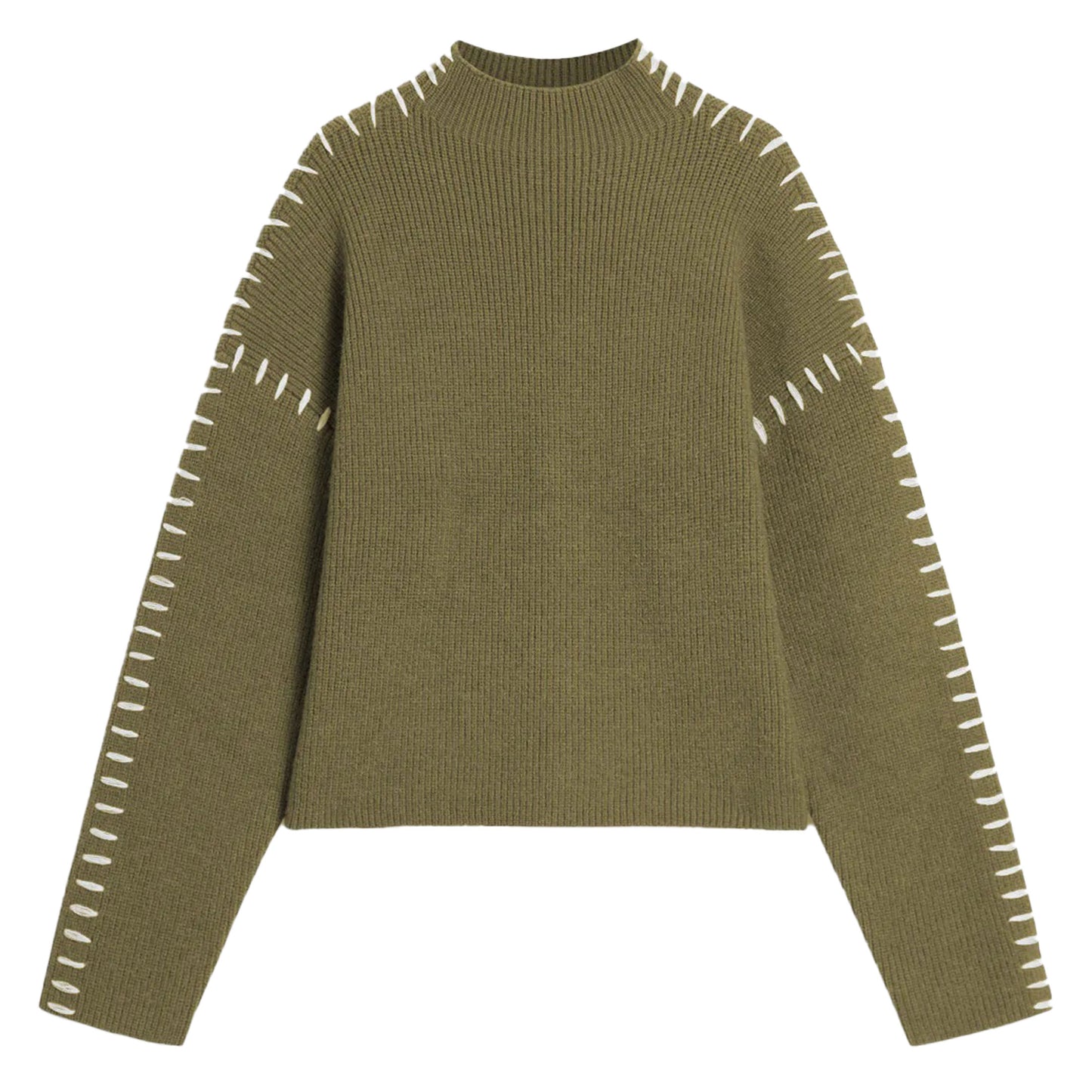 SeekMe Ladies Mock Neck Contrast Stitching Sweater