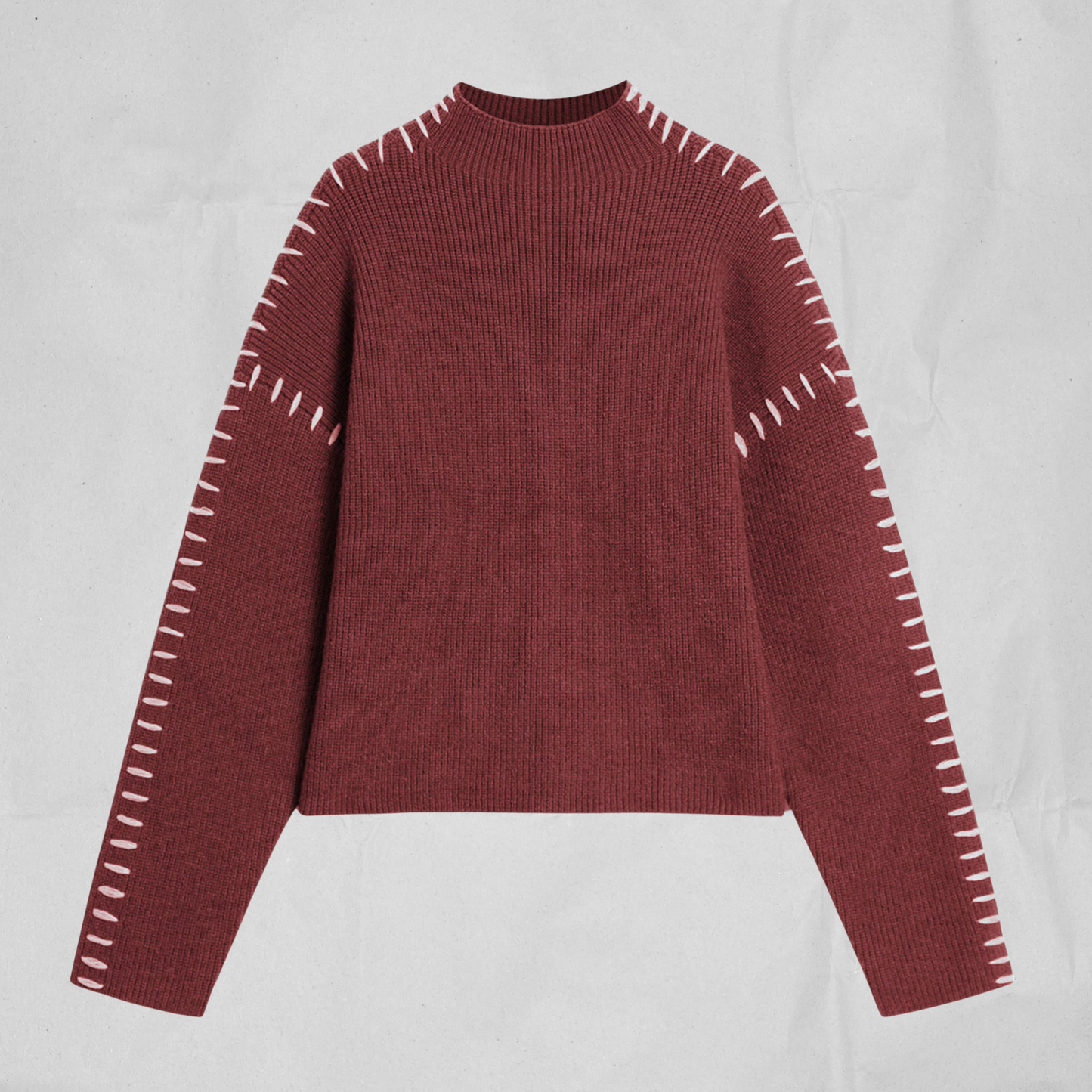 SeekMe Ladies Mock Neck Contrast Stitching Sweater