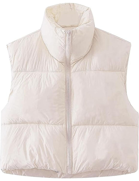 Gozoloma Cropped Stand Collar Puffer Vest