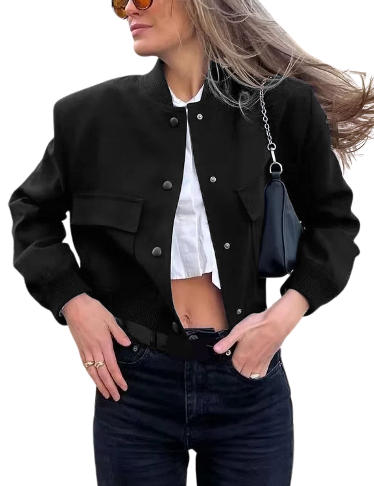 JovenPara Womens Cropped Varsity Bomber Jacket