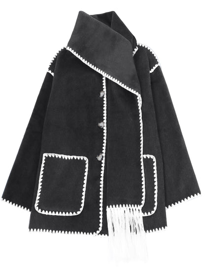 Nicfazy Embroidered Wool Blend Scarf Jacket