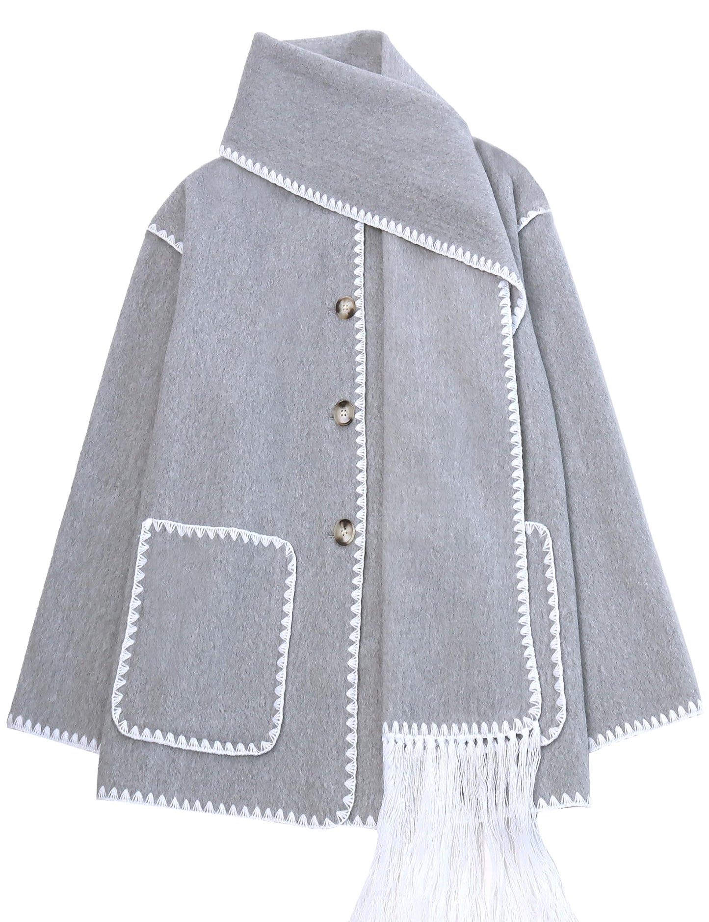 Nicfazy Embroidered Wool Blend Scarf Jacket