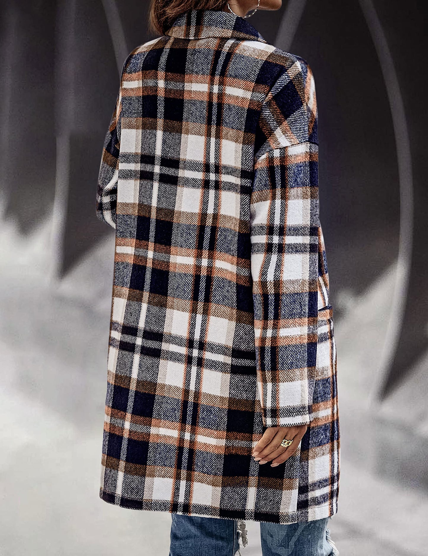 Apafes Plaid Pattern Flannel Teddy Coat