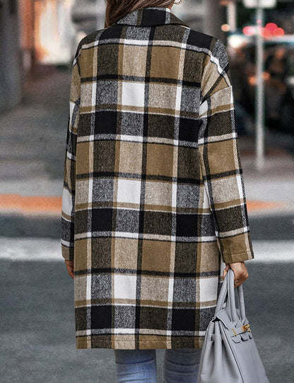 Apafes Plaid Pattern Flannel Teddy Coat