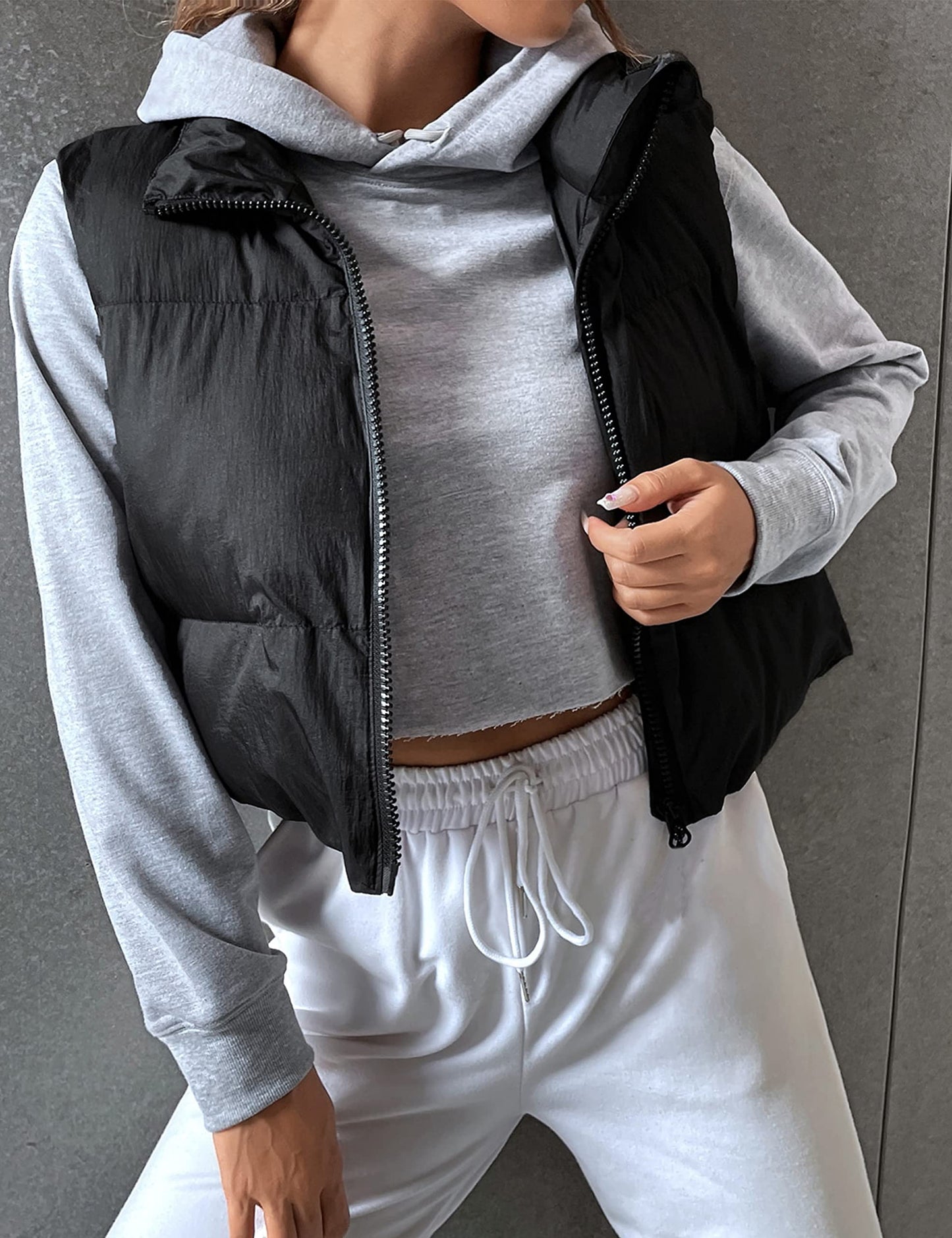 Apafes Stand Collar Cropped Puffer Vest