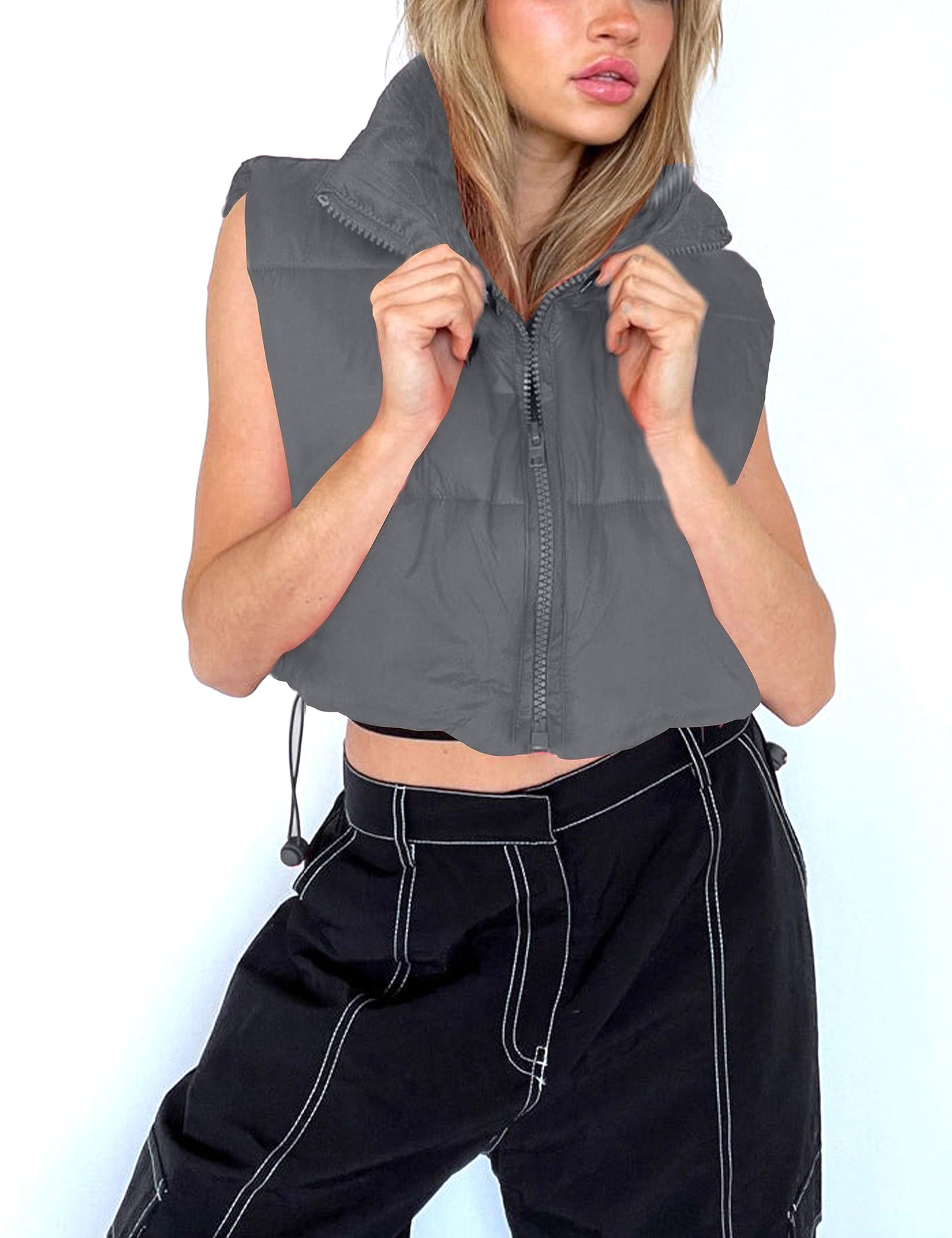 Apafes Stand Collar Cropped Puffer Vest