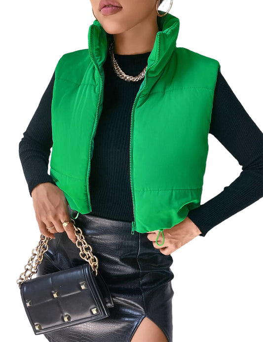 Apafes Stand Collar Cropped Puffer Vest