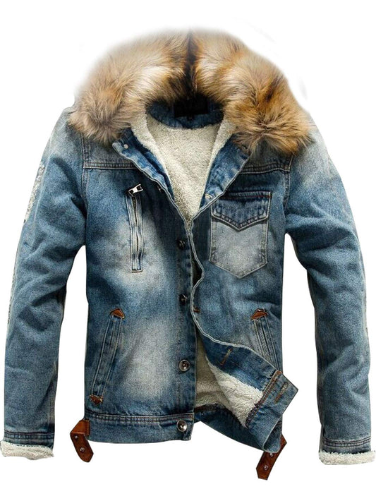 Omoone Mens Fleece Lining Denim Jacket