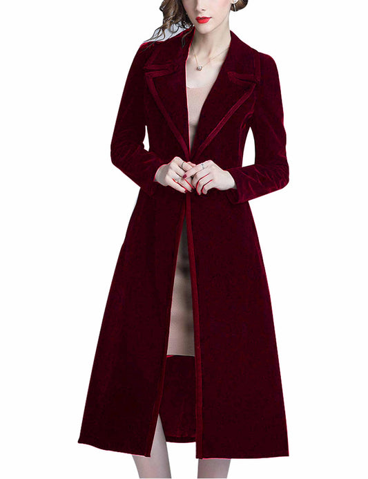 Omoone Double Breasted Lapel Midi Long Vintage Velvet Coat