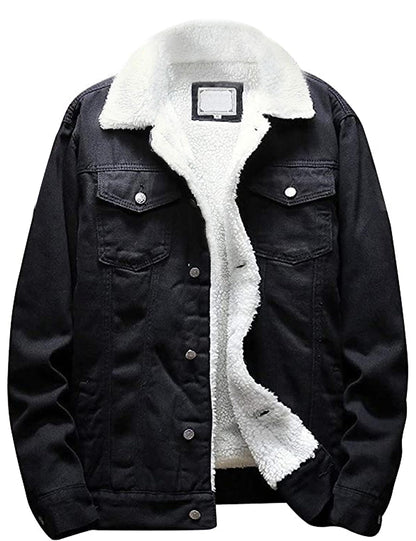 Omoone Mens Vintage Denim Jacket with Fleece Lining