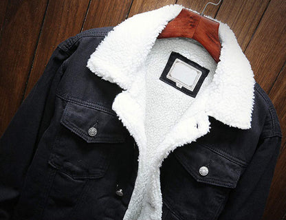 Omoone Mens Vintage Denim Jacket with Fleece Lining