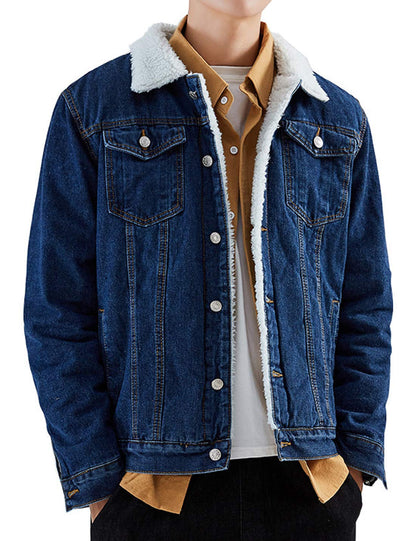 Omoone Mens Vintage Denim Jacket with Fleece Lining