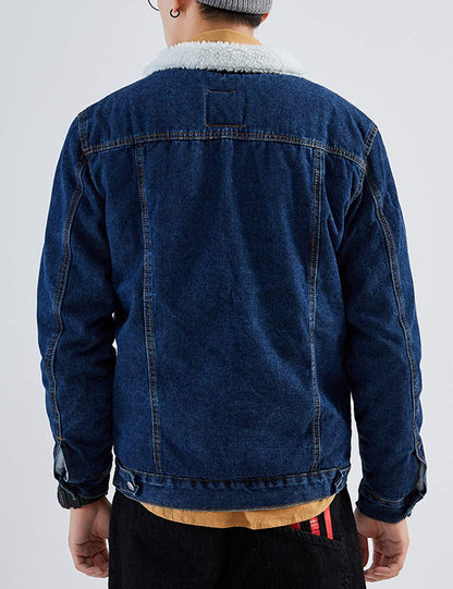 Omoone Mens Vintage Denim Jacket with Fleece Lining