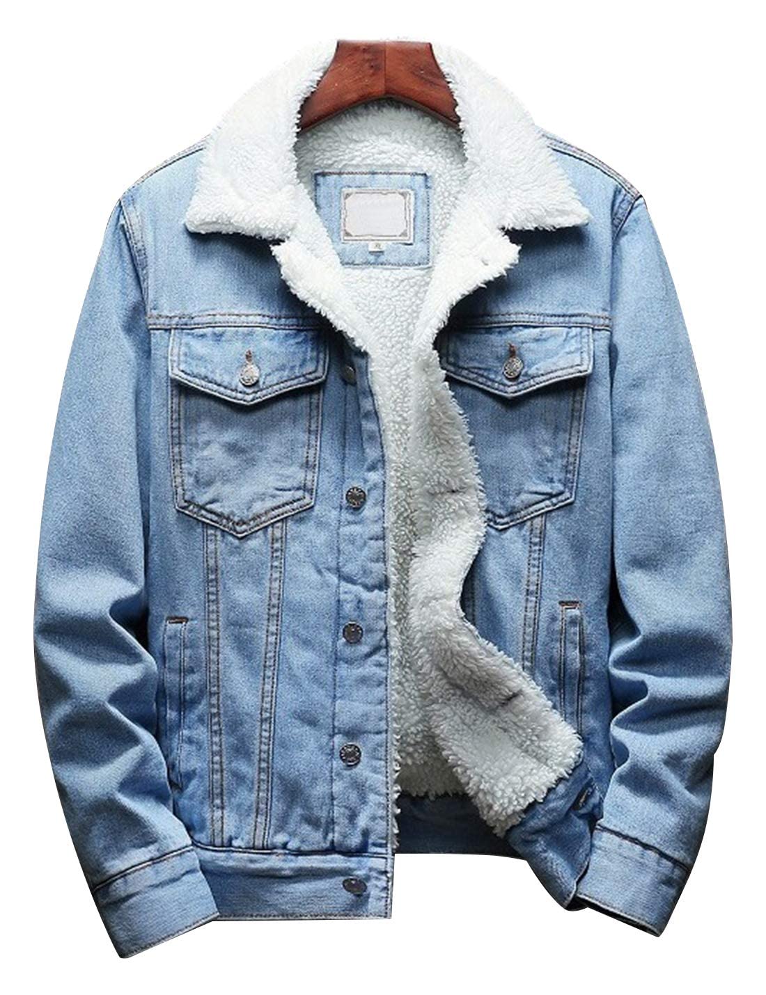 Omoone Mens Vintage Denim Jacket with Fleece Lining