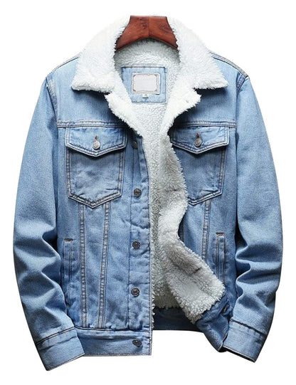 Omoone Mens Vintage Denim Jacket with Fleece Lining