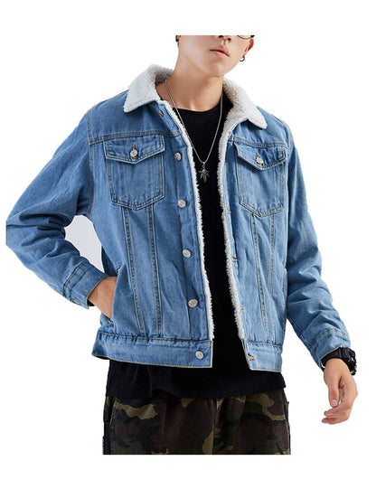 Omoone Mens Vintage Denim Jacket with Fleece Lining