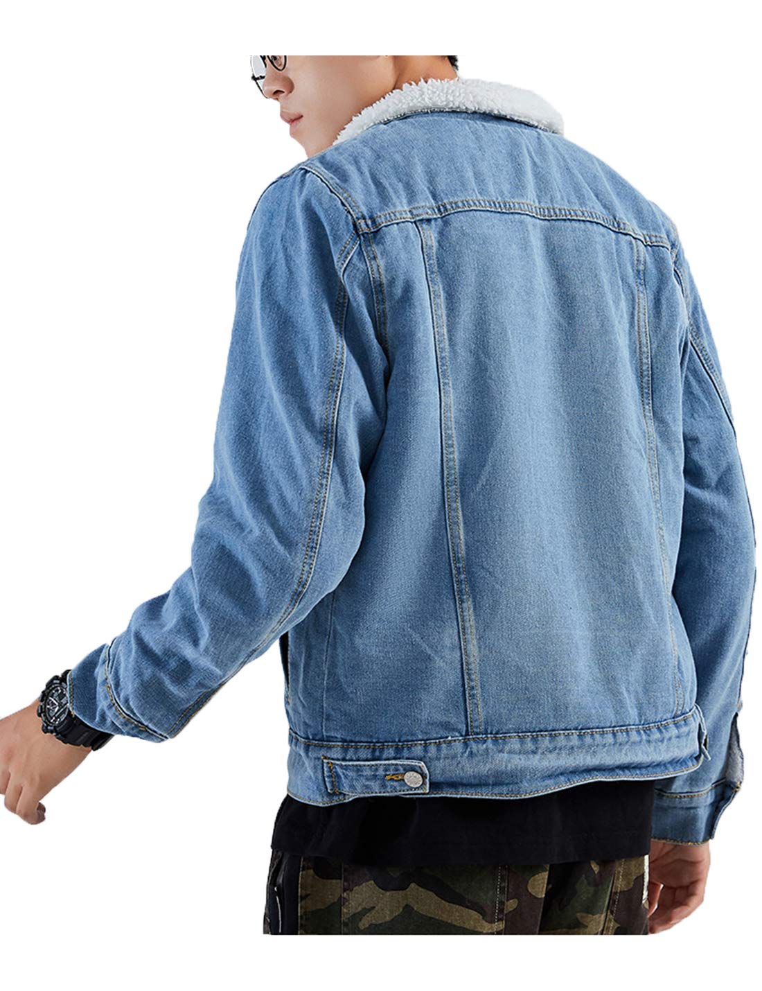 Omoone Mens Vintage Denim Jacket with Fleece Lining