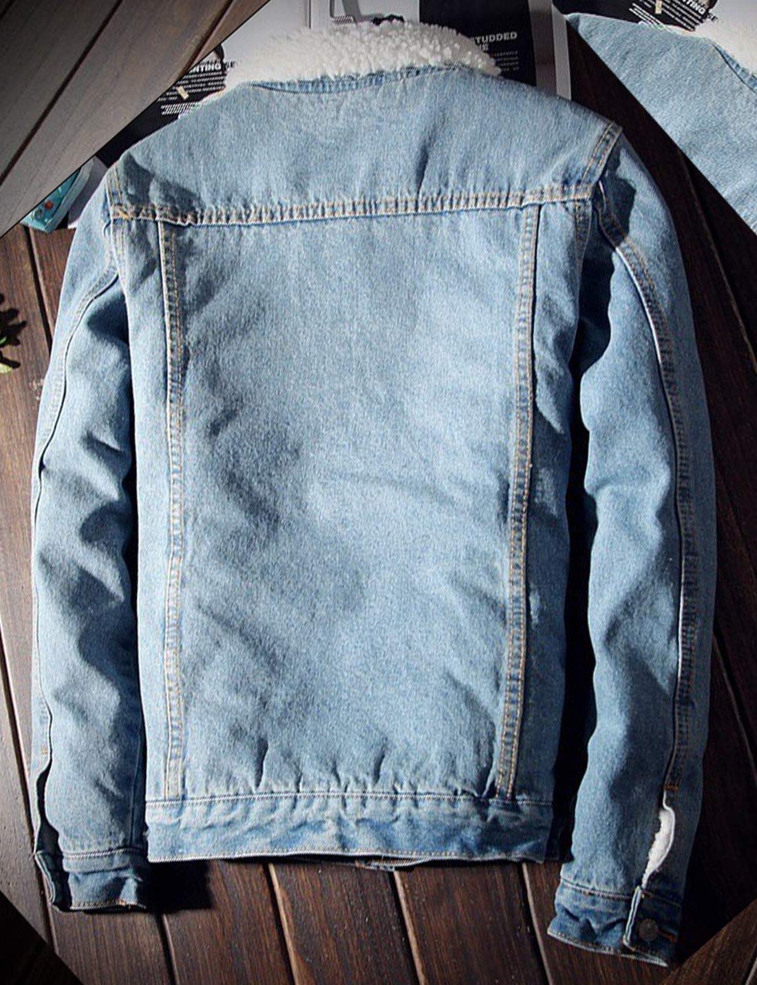 Omoone Mens Vintage Denim Jacket with Fleece Lining