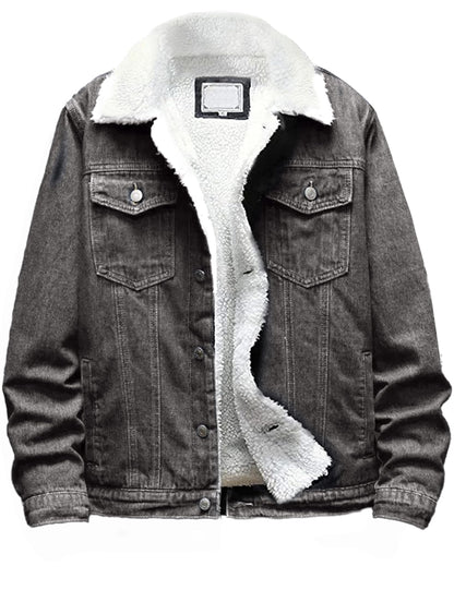 Omoone Mens Vintage Denim Jacket with Fleece Lining