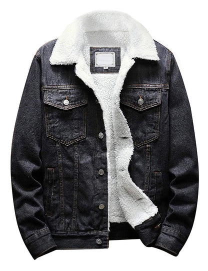 Omoone Mens Vintage Denim Jacket with Fleece Lining