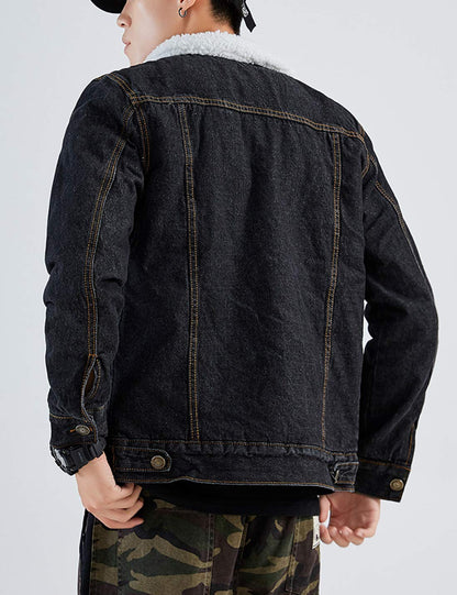 Omoone Mens Vintage Denim Jacket with Fleece Lining