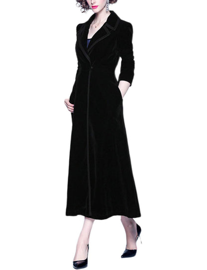 Omoone Slim Notch Lapel Long Vintage Velvet Coat