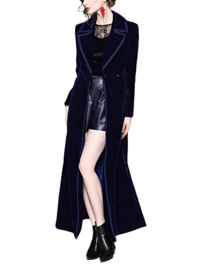 Omoone Slim Notch Lapel Long Vintage Velvet Coat