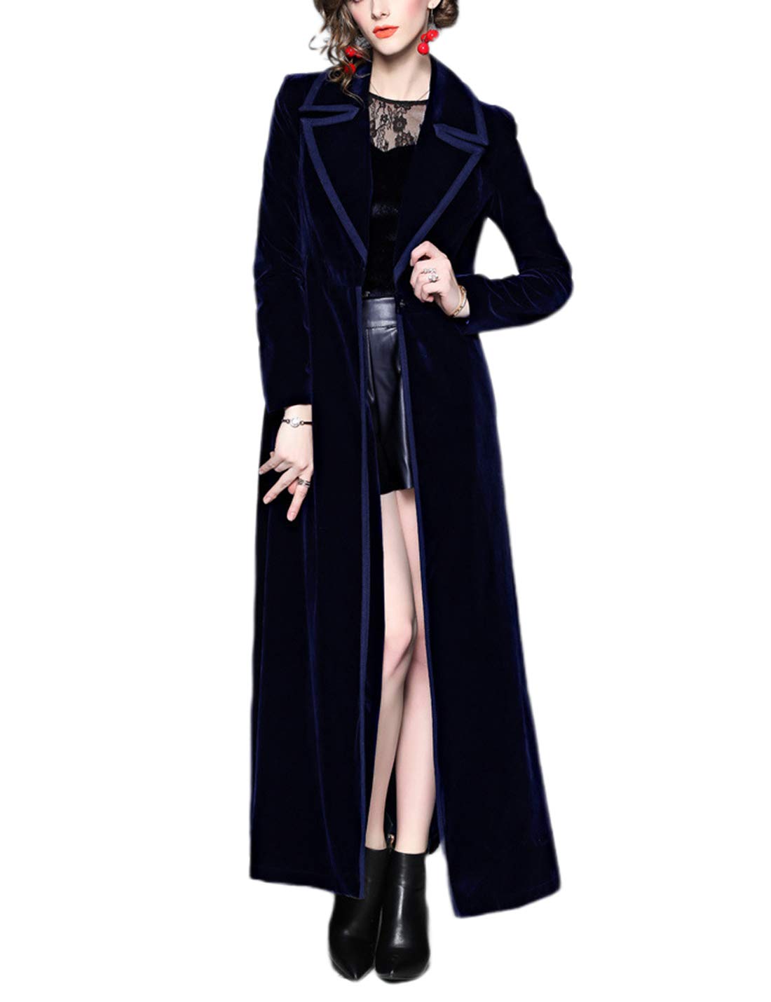 Omoone Slim Notch Lapel Long Vintage Velvet Coat