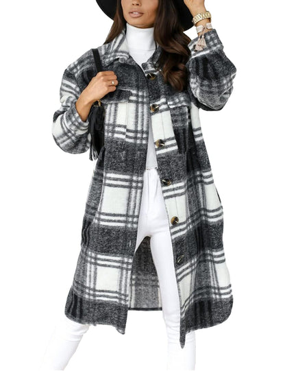 Omoone Plaid Tartan Woolen Teddy Coat