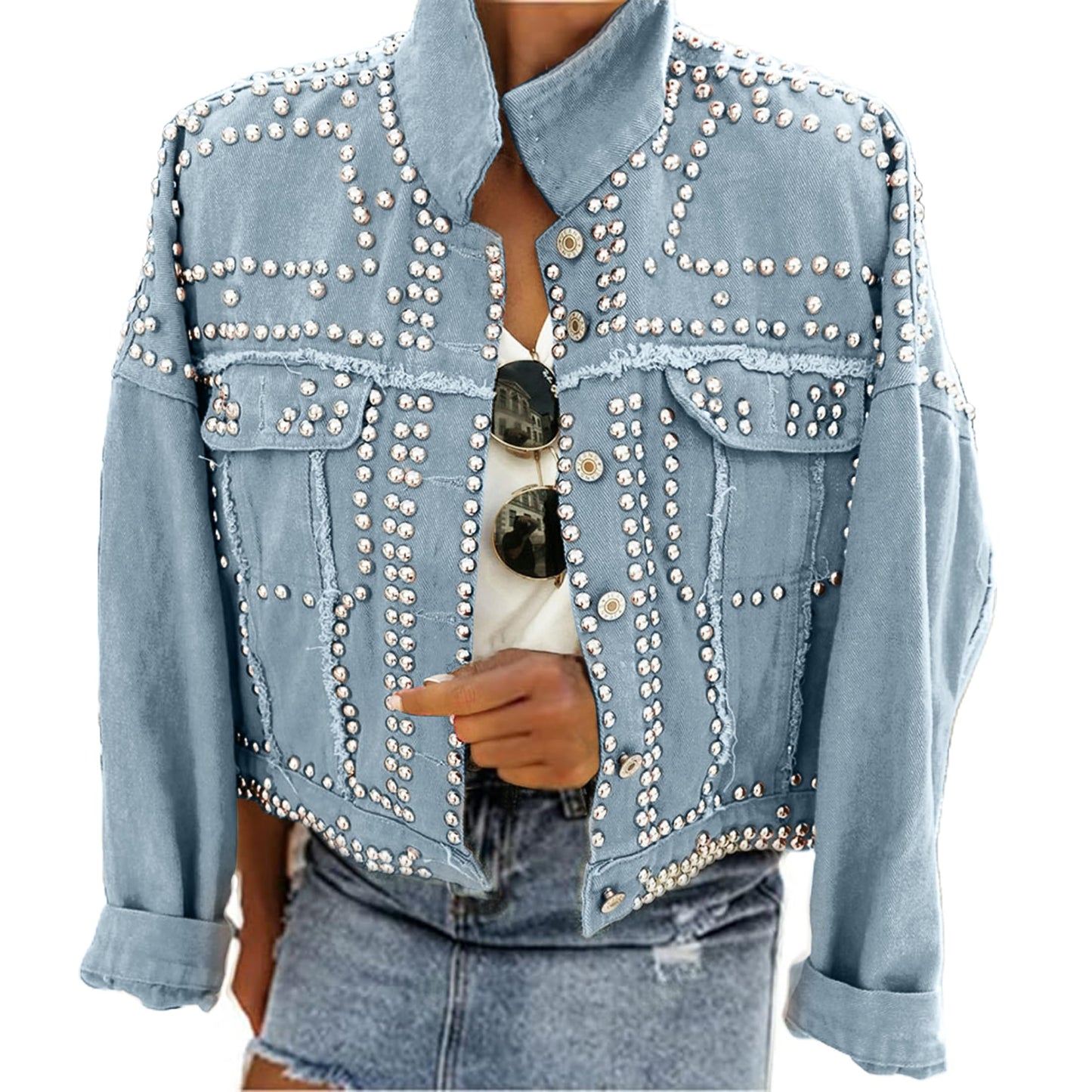 Omoone Rivet Studded Denim Jacket